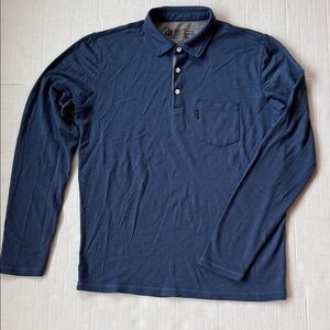 Woolly 100% Merino Men's Blue Long Sleeve Polo Shirt